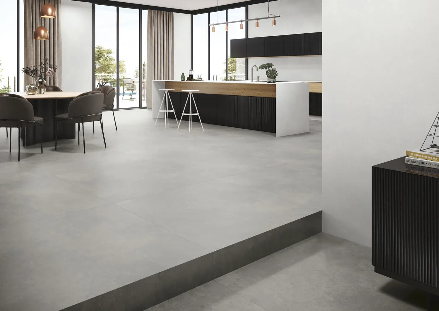 Grès cérame grand format en showroom — Carrelage & Faïence AZER Rennes