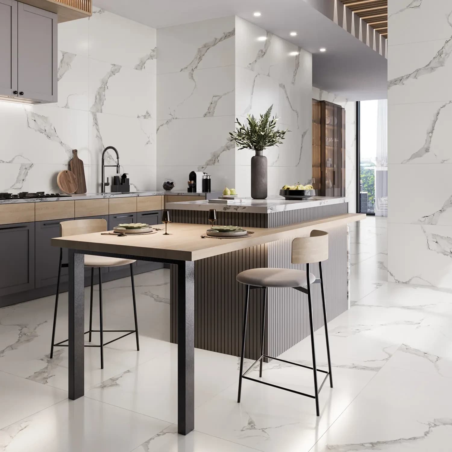 Marbre — Grand format effet marbre, pour un sol lumineux et luxueux.