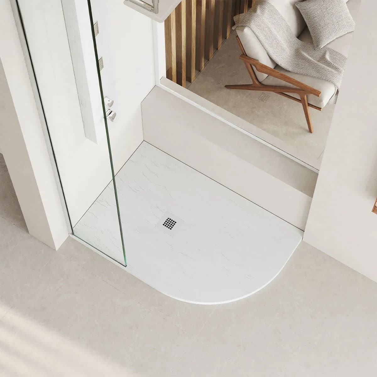 Receveur de douche extra-plat effet pierre — showroom AZER à Rennes