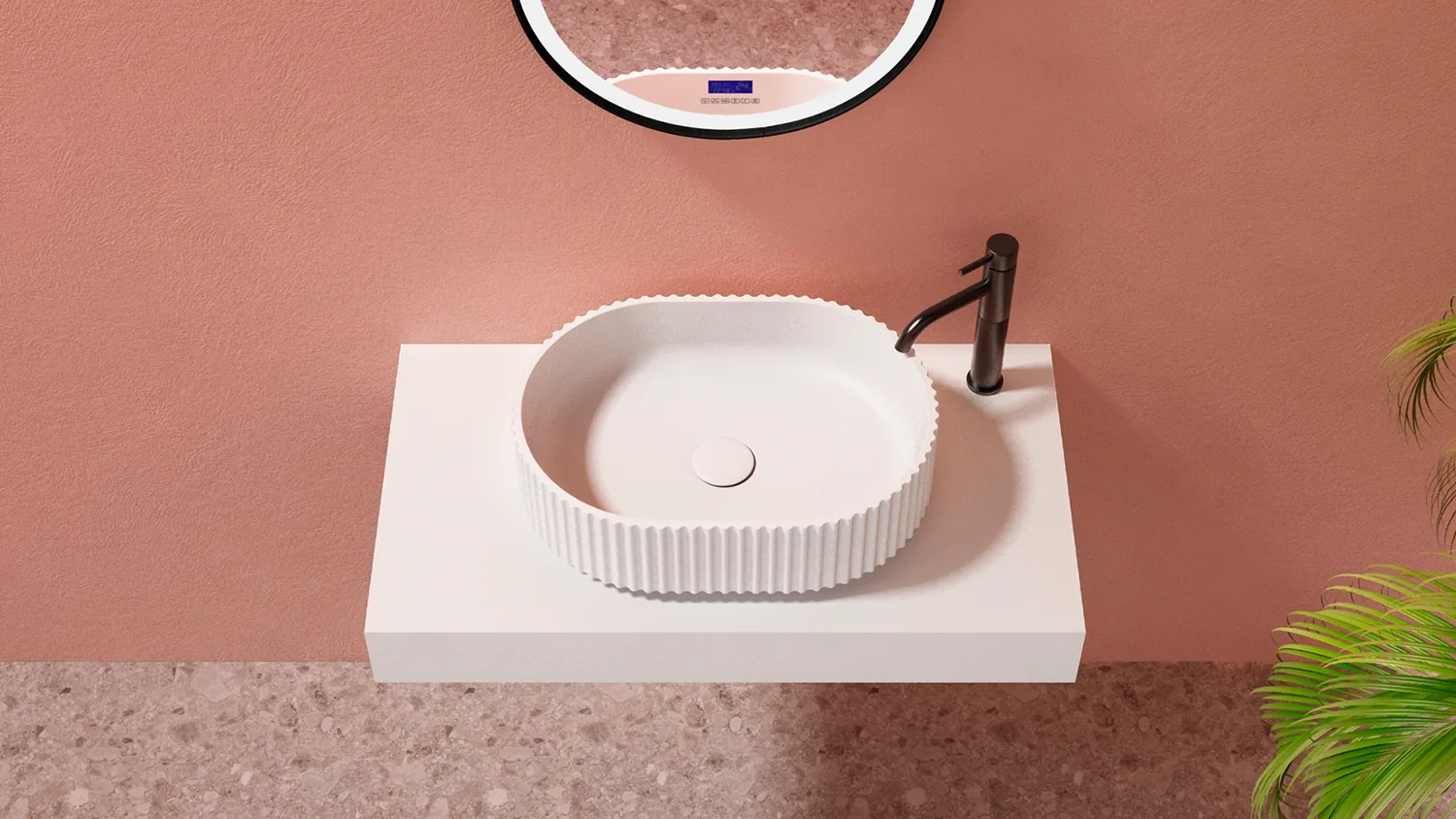 Vasque à poser ronde cannelée Olympia — showroom AZER à Rennes